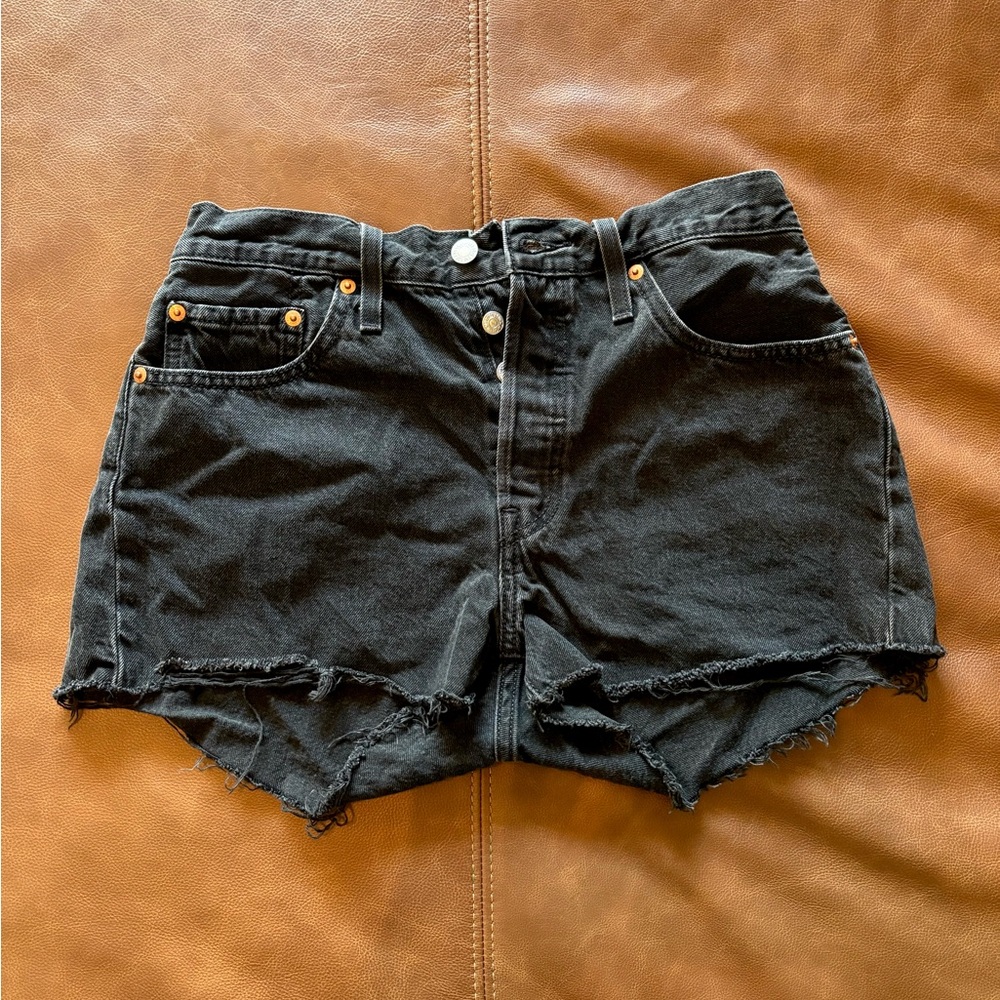 Levi’s 501 Women High Waist Jean Shorts Black Denim